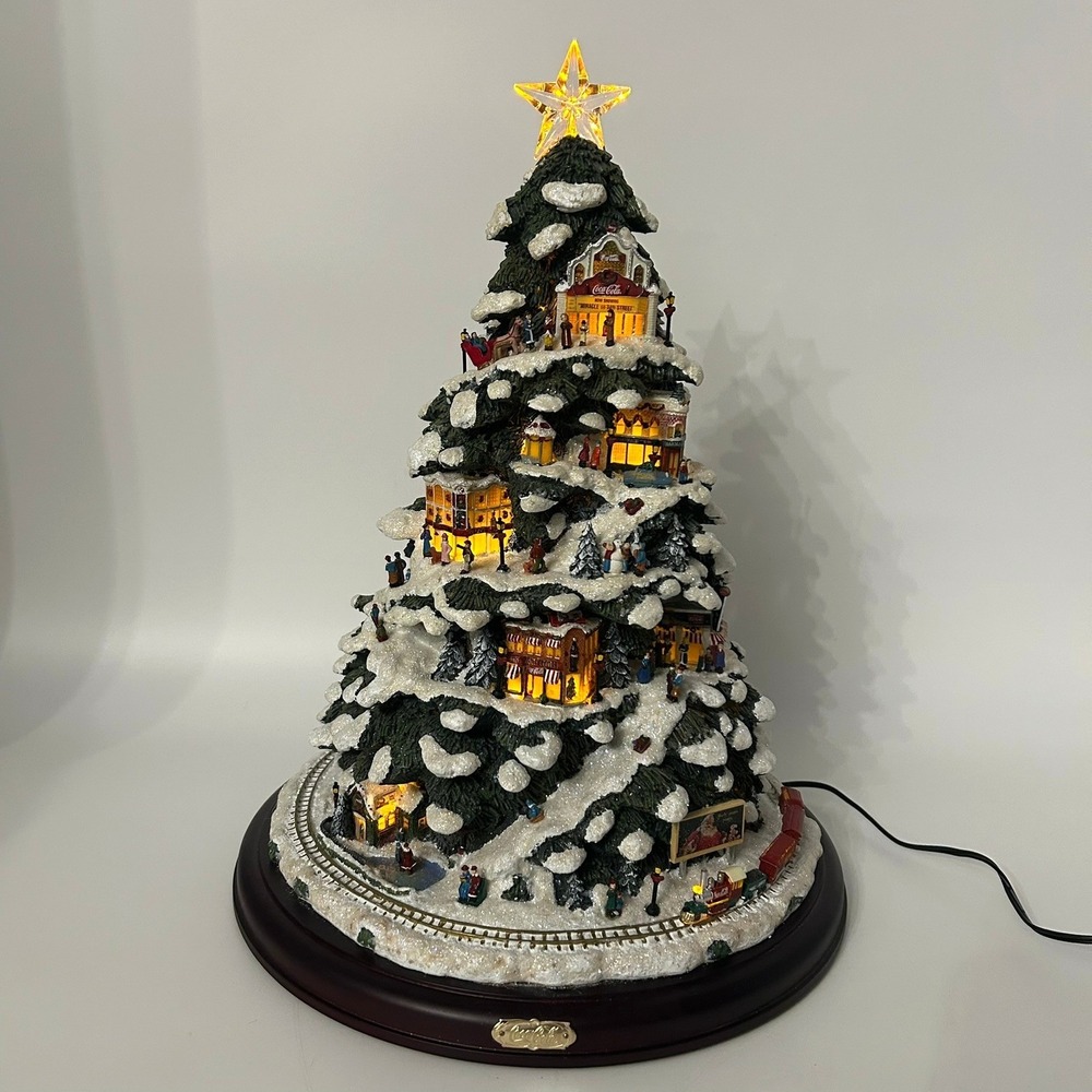 Coca-Cola Bradford Exchange Village Christmas Lighted Christmas Tree Santa Train